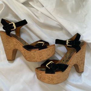 Sam Edelman Black and Tan Platform Sandals